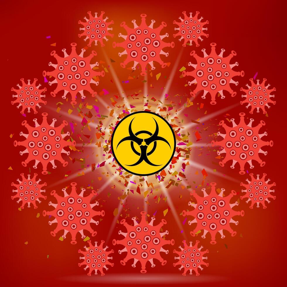 Stop Pandemic Novel Coronavirus Sign and Bio hazard Logo on Red Background. COVID-19. vector