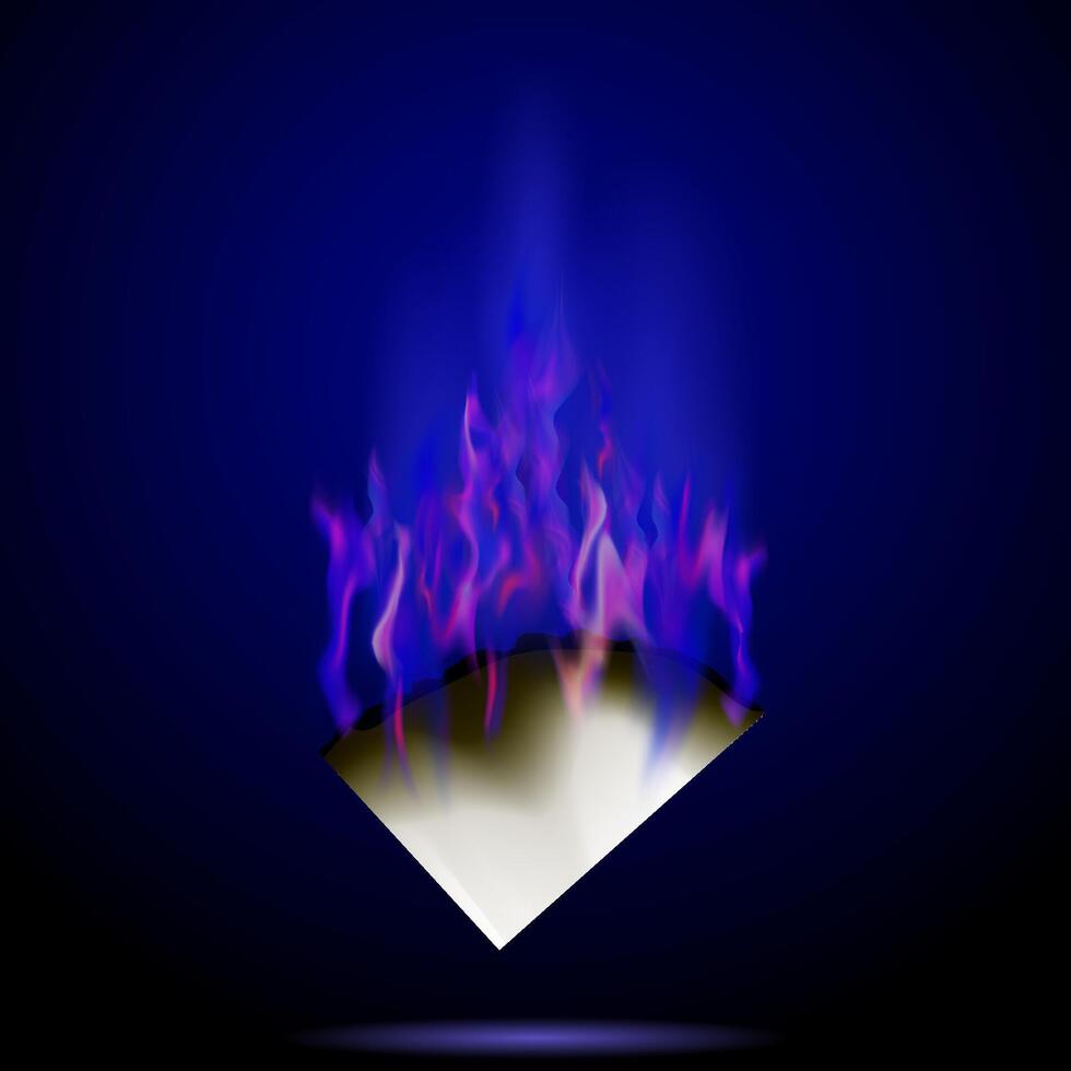 Burning White Paper Isolated on Dark Background. vector
