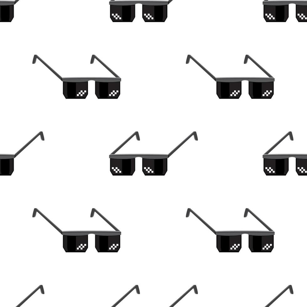 Isometric Pixel Glasses Icon Isolated on White Background. Black Plastic Sunglasses. Seamless Pattern. vector