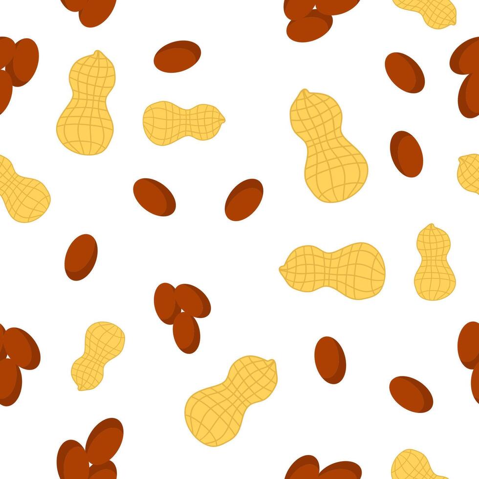 Tasty Peanut Seamless Pattern Isolated on White Background. Nut Seeds. vector