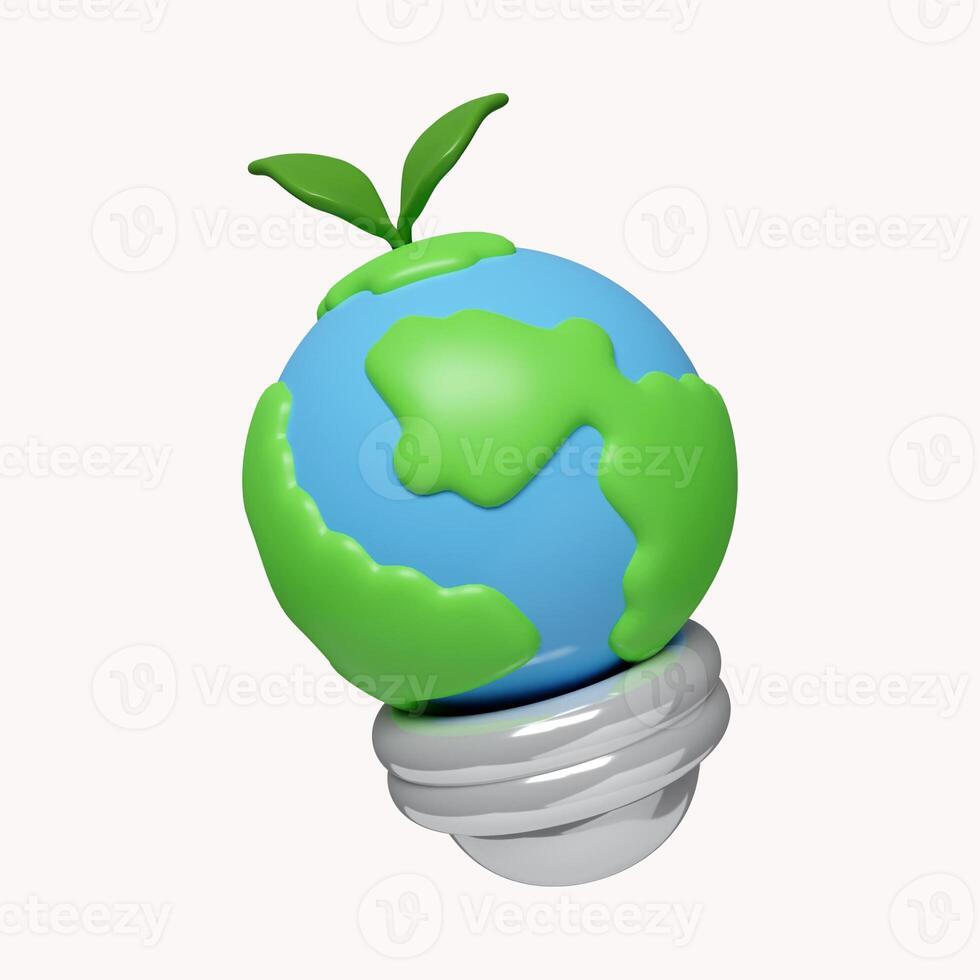3d Earth planet inside light bulb. Environmentally friendly sources of energy. ecology concept. icon isolated on white background. 3d rendering illustration. Clipping path. photo