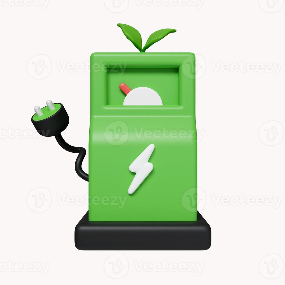 3d car charging station, Green Energy, Clean Energy, Environmental Alternative Energy Concept. icon isolated on white background. 3d rendering illustration. Clipping path. photo
