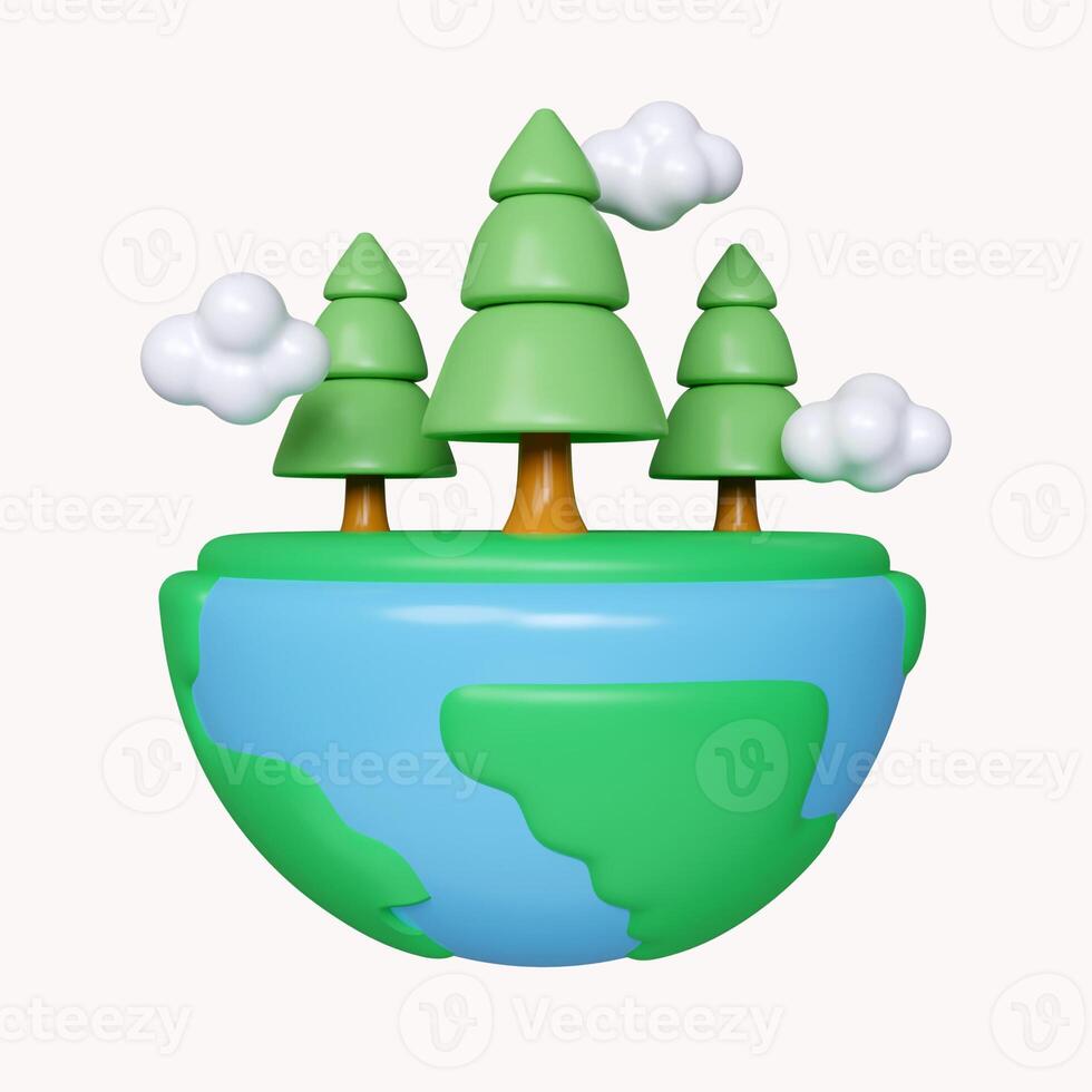 3d Globe with seedlings. Earth Day Save World Environment icon concept. icon isolated on white background. 3d rendering illustration. Clipping path. photo