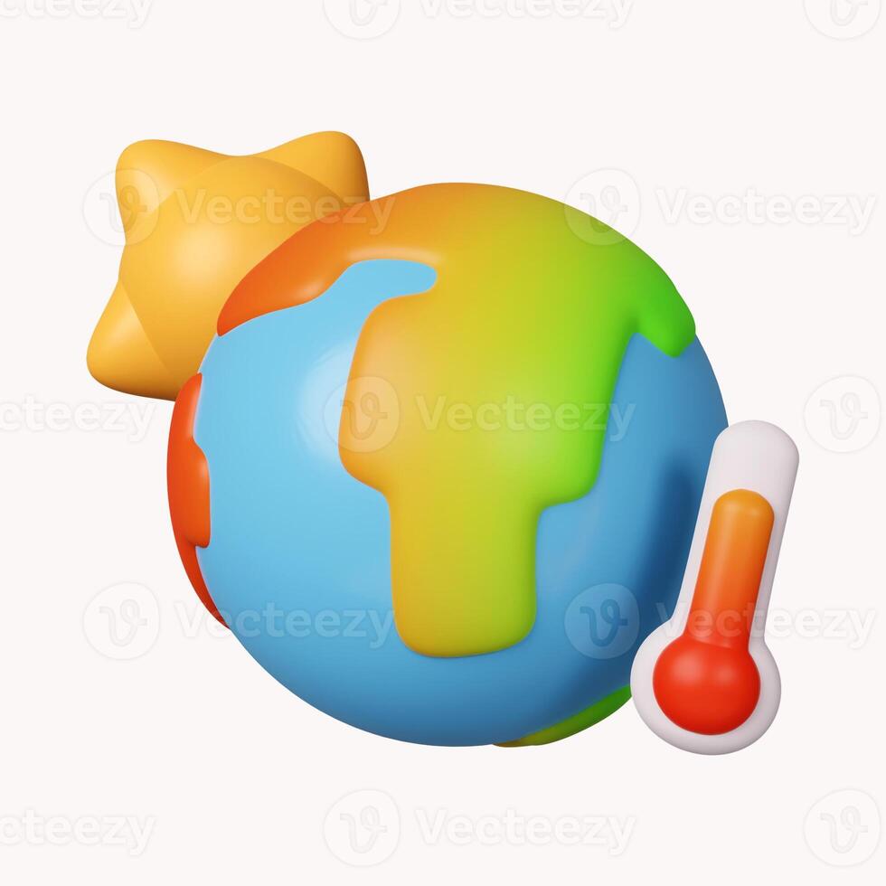 3d Global warning with thermometer. greenhouse effect. heat wave. icon isolated on white background. 3d rendering illustration. Clipping path. photo