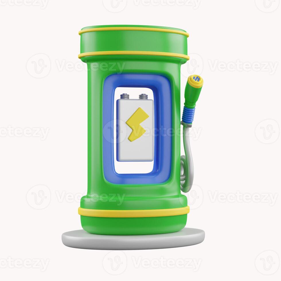 3d Electric Vehicle Charging Station. Future transport technology and clean energy concept. icon isolated on white background. 3d rendering illustration. Clipping path. photo