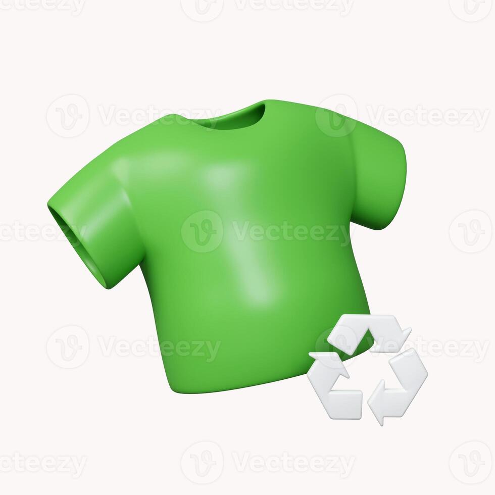 3d Environmentally friendly concept. t-shirt with recycle sign. Clothing recycling and sustainable fashion concept. icon isolated on white background. 3d rendering illustration. Clipping path. photo