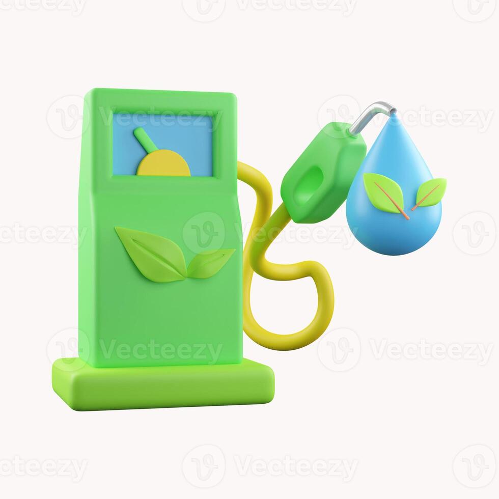 3d Green Gas Pump, Green Energy, Clean Energy, Environmental Alternative Energy Concept. icon isolated on white background. 3d rendering illustration. Clipping path. photo