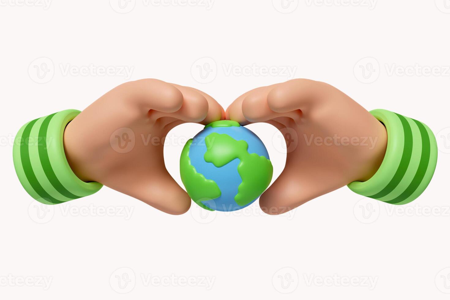 3d heart hand and earth. Save Earth. Save Environment Concept. icon isolated on white background. 3d rendering illustration. Clipping path. photo