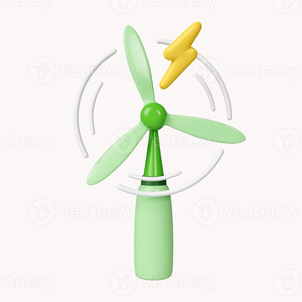 3d Wind mill, wind turbine. Renewable wind energy, green and alternative eco energy concept. icon isolated on white background. 3d rendering illustration. Clipping path. photo