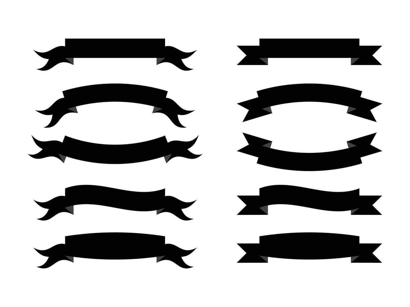 Set different flat black color ribbons banners isolated on white background vector