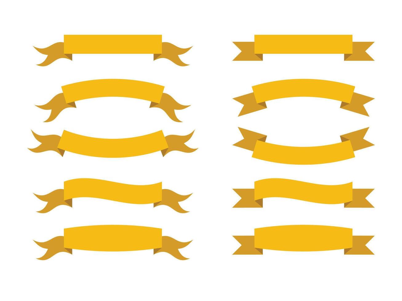 Set different flat yellow color ribbons banners isolated on white background vector