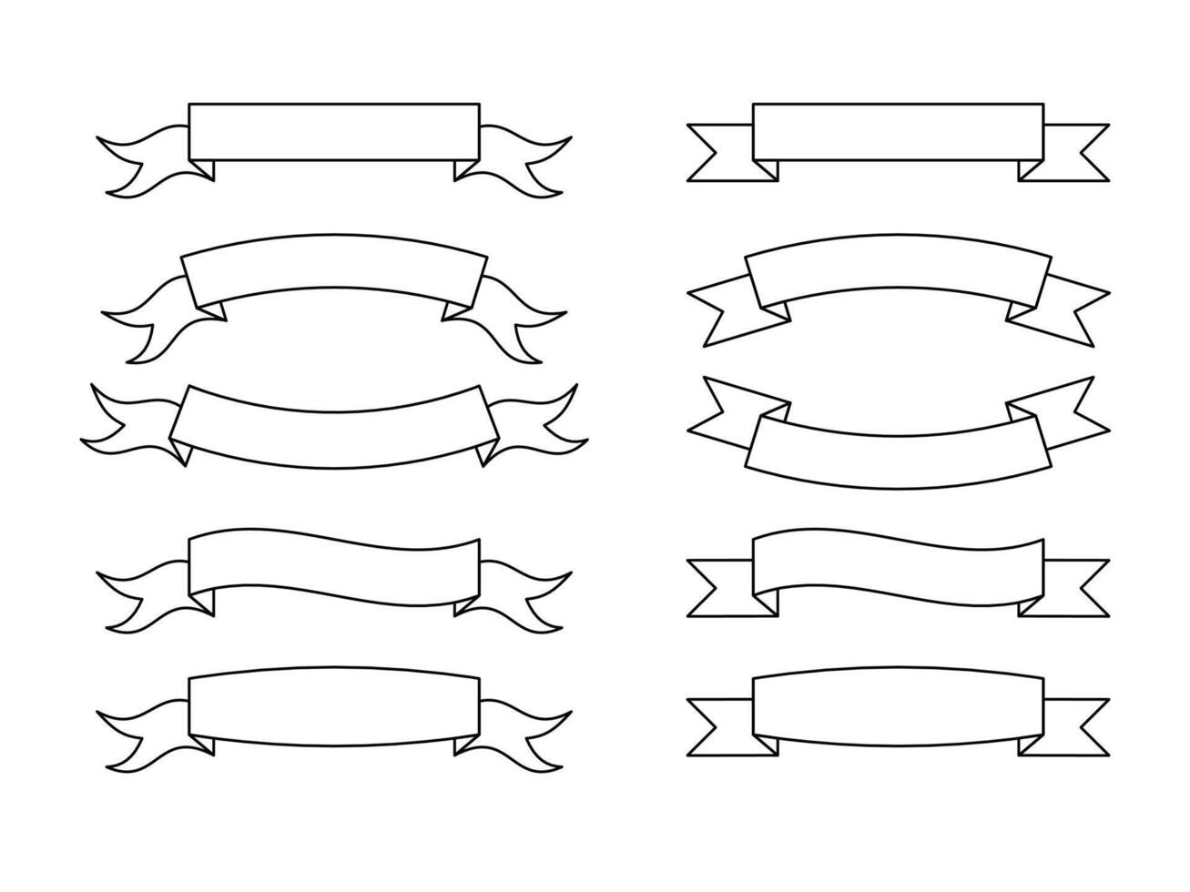 Set different line art black color ribbons banners isolated on white background vector