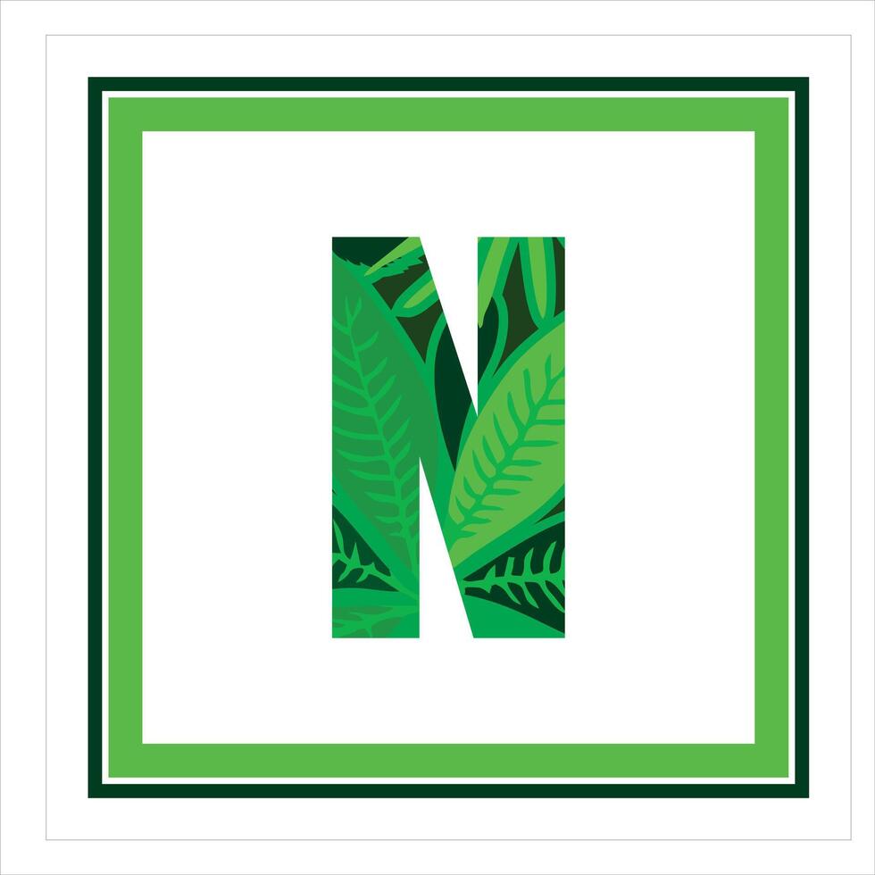 Trendy green leaves jungle alphabet typography fonts design on white background vector