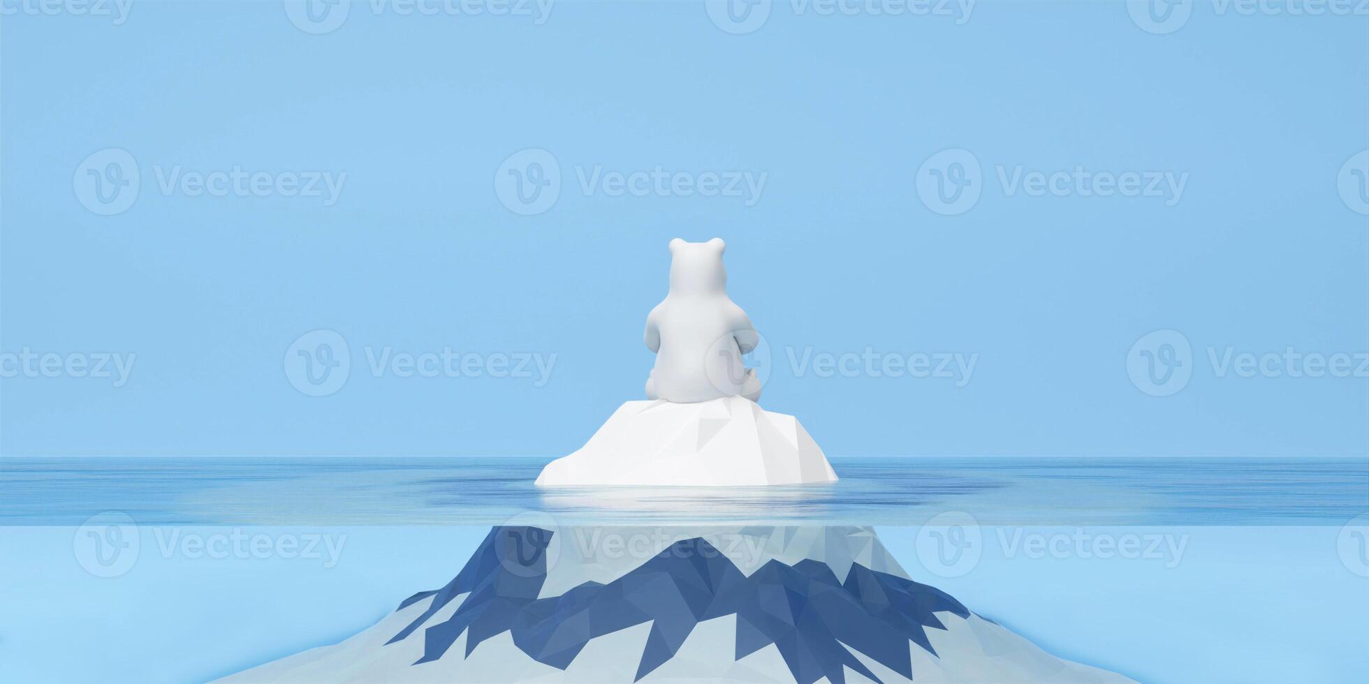 3d polar bear on ice. Melting iceberg and global warming. Climate change. 3d rendering illustration. photo