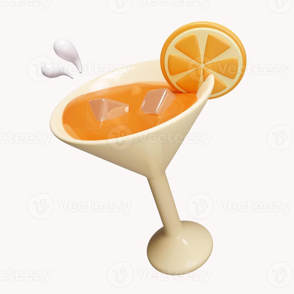 3d orange juice drink. refreshing orange juice for summer time. summer vacation and holidays concept. icon isolated on white background. 3d rendering illustration. Clipping path. photo