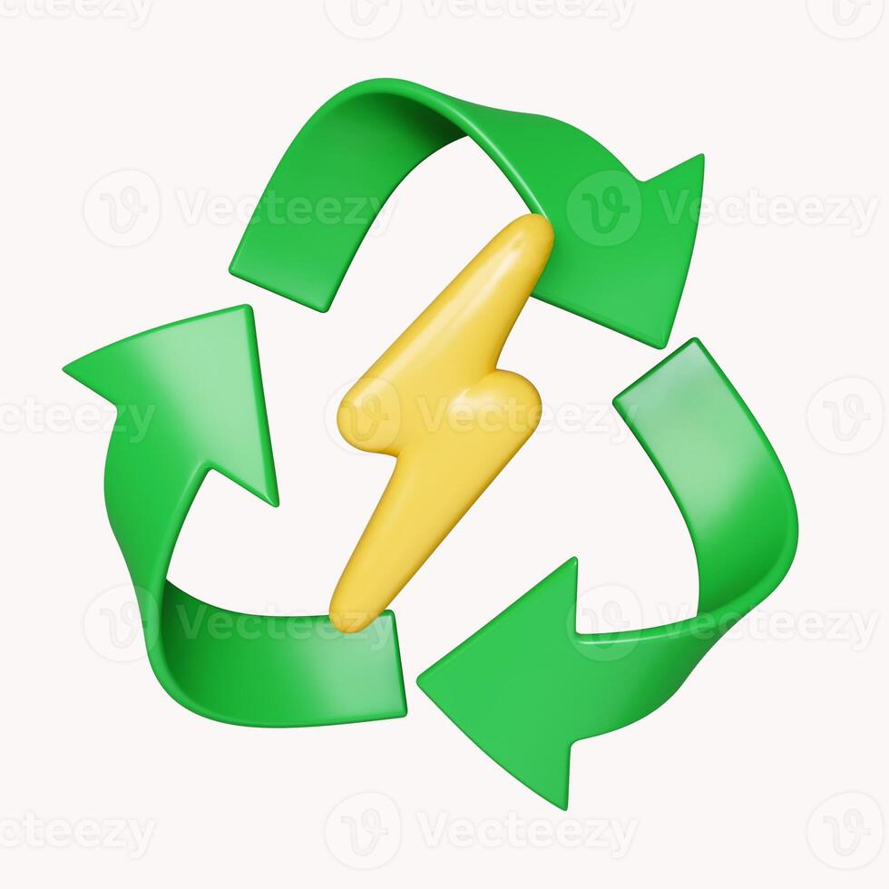 3d Recycle energy saving power concept, renewable, sustainable energy sources. Environmental social concept. icon isolated on white background. 3d rendering illustration. Clipping path. photo