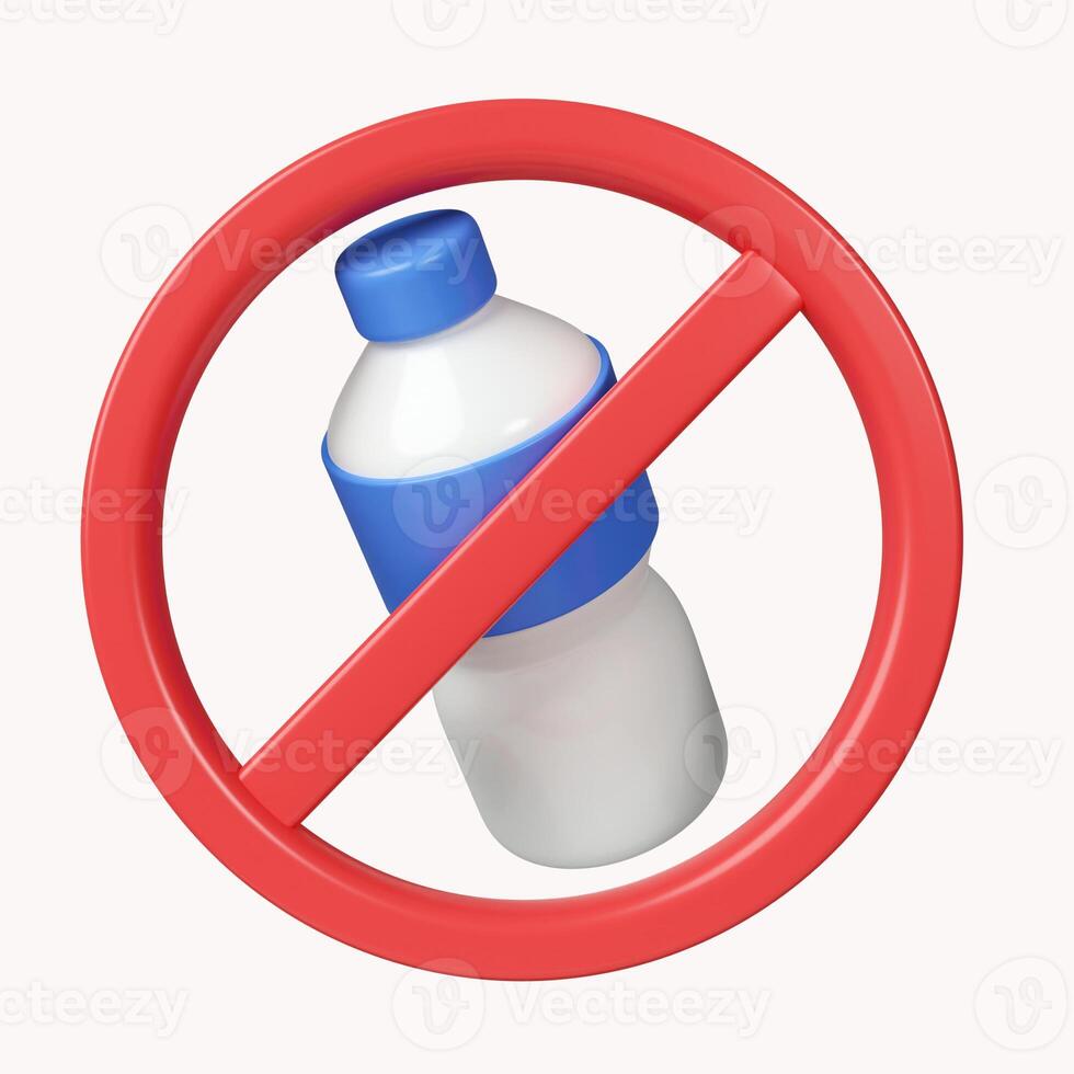 3d no plastic bottles. Save Earth. Save Environment Concept. icon isolated on white background. 3d rendering illustration. Clipping path. photo
