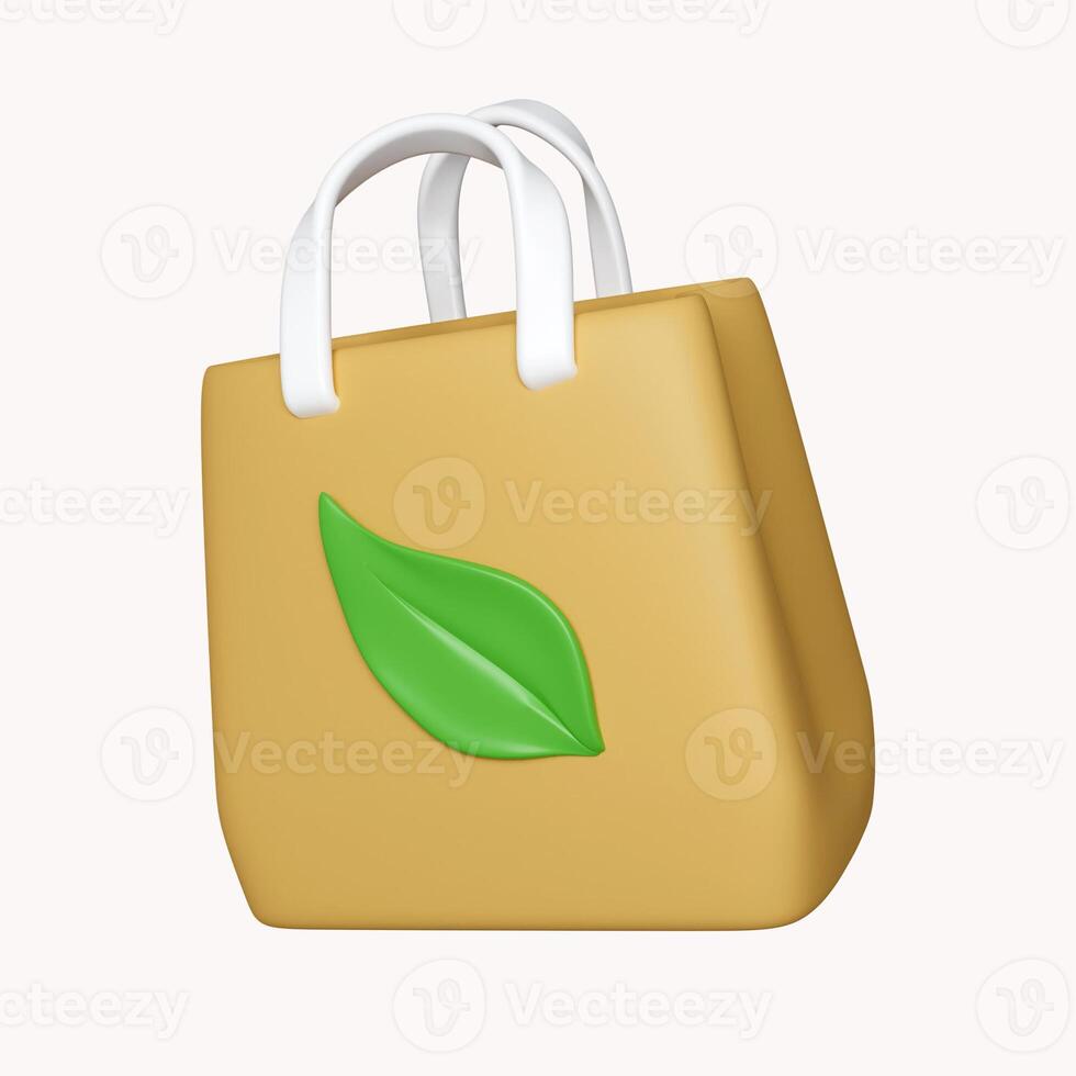 3d paper bag recycle. save the planet and energy concept. icon isolated on white background. 3d rendering illustration. Clipping path. photo