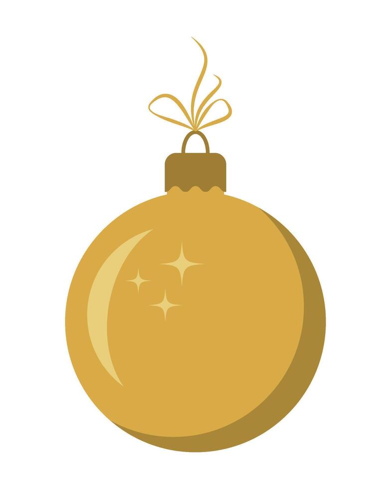 Christmas tree gold ball with bow. Symbol of happy new year, Christmas holiday, winter. Decorative element for Christmas design. vector