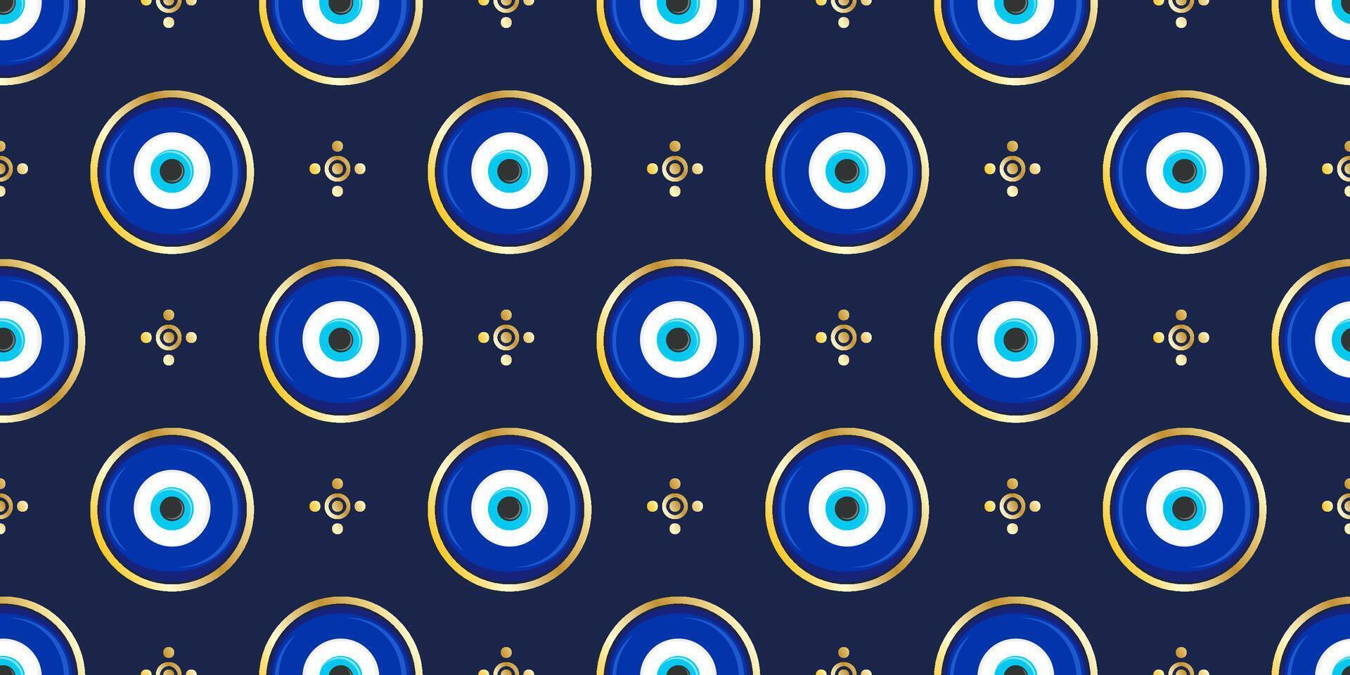 Evil eye seamless pattern. Turkish background with blue beads. Mystic Greek amulet is the symbol of protection and luck. Arabic and Mediterranean magic nazar vector