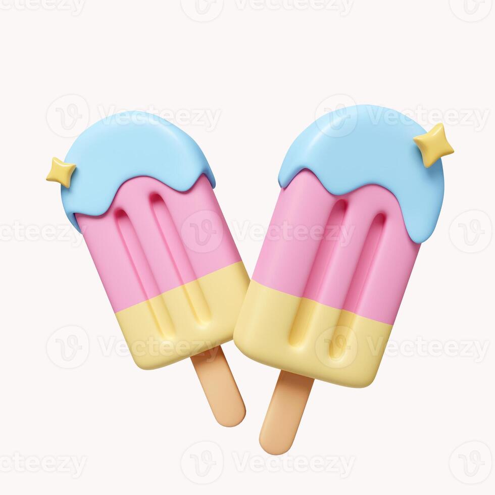 3d colorful popsicles melting. juicy ice cream. summer vacation and holidays concept. icon isolated on white background. 3d rendering illustration. Clipping path photo