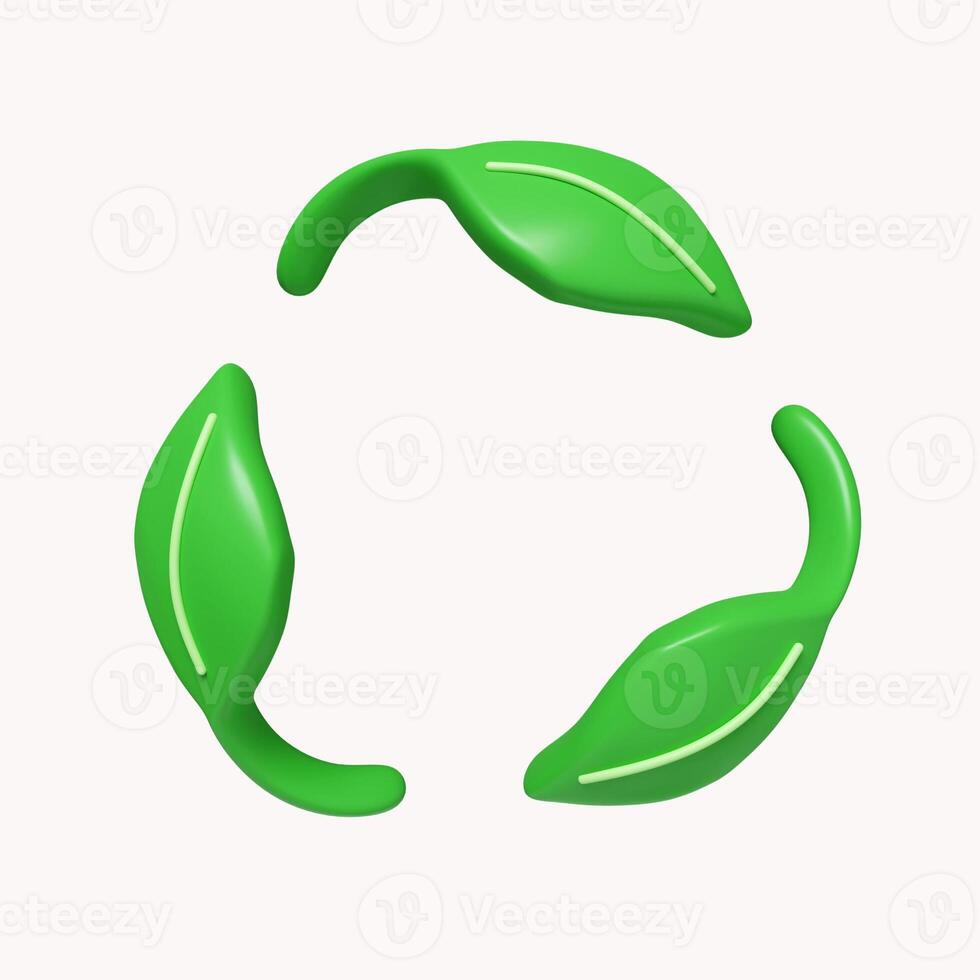 3d leaf recycle symbol. 3d no plastic bottles. Save Earth. Save Environment Concept. icon isolated on white background. 3d rendering illustration. Clipping path. photo