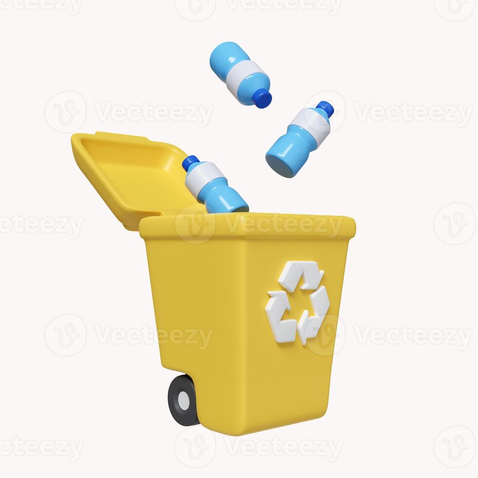 3d bin Recycle for save the earth and keep environment plastic. icon isolated on white background. 3d rendering illustration. Clipping path. photo