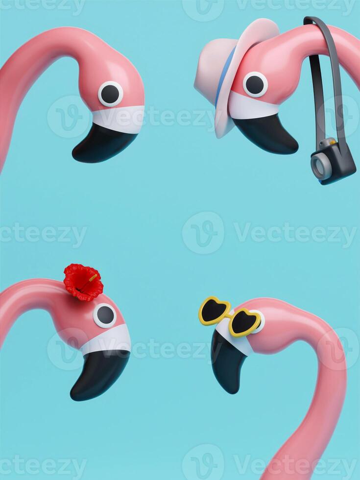 Flamingo float on blue background. Summer minimal concept. summer vacation and holidays concept copy space. 3d illustration. banner 3d rendering illustration. photo