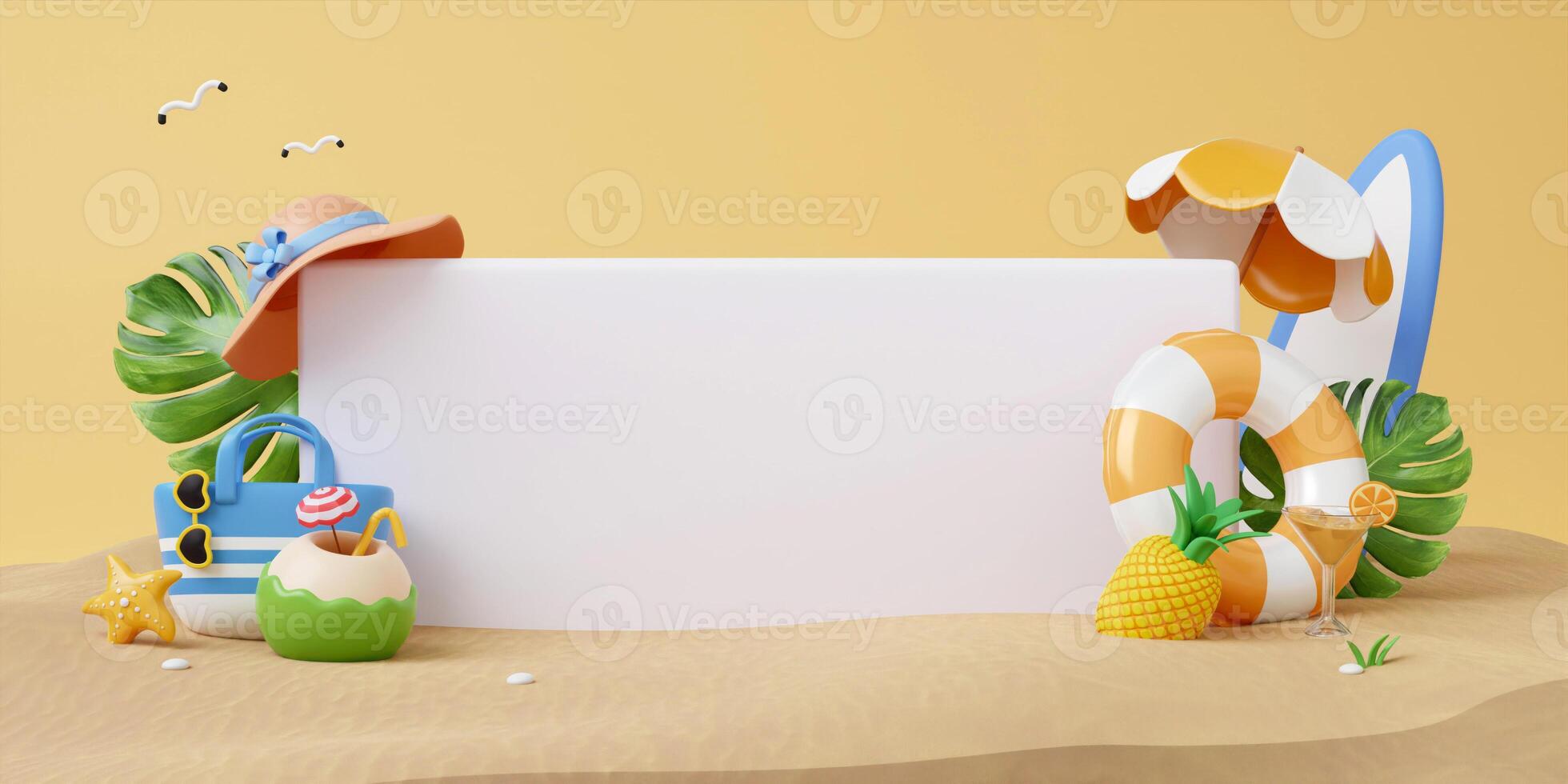 3d podium stand for product presentation with summer concept. platform for advertising. Concept of summer. illustration banner 3d rendering illustration photo