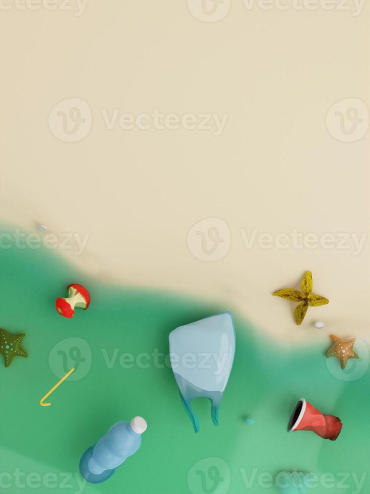 3d Recyclable waste on beige background. waste management recycling concept. 3d rendering illustration. photo