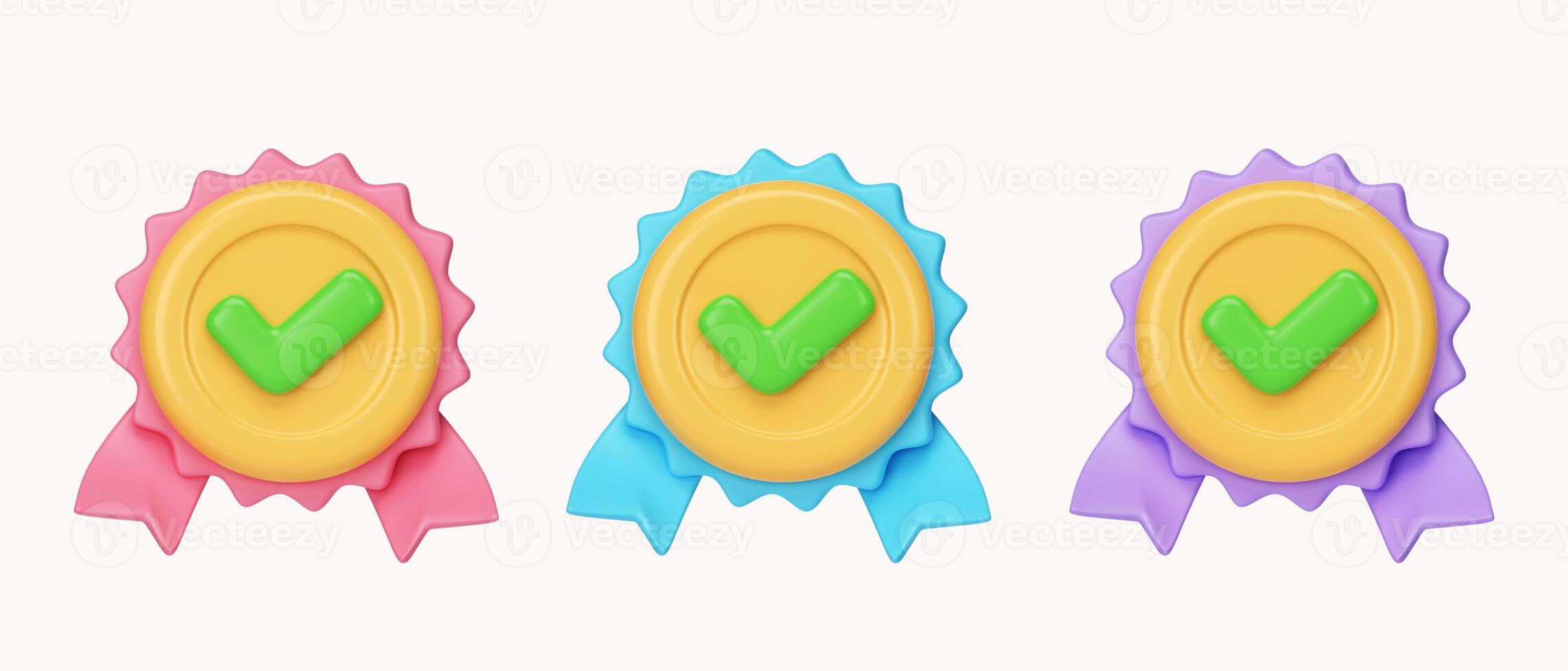 3d quality guarantee medal with star and ribbon. icon isolated on white background. 3d rendering illustration. Clipping path. photo