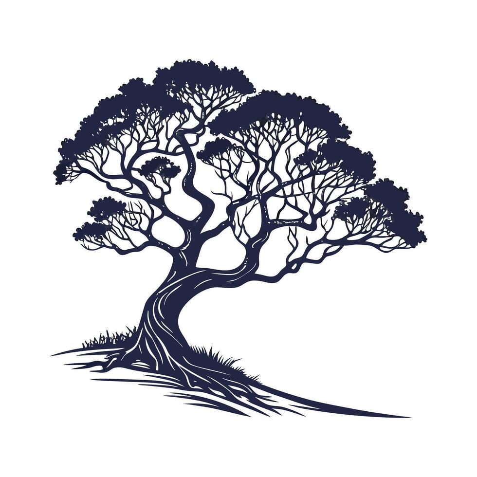 Creative simple Banyan Tree silhouette Style with white background vector