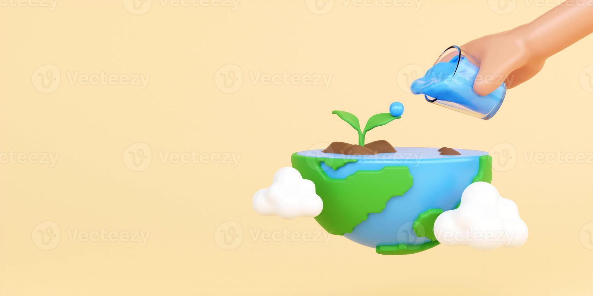 3d water the plants. Ecological sustainability. Environmental, Social, and Corporate Governance concept. 3d rendering illustration. photo