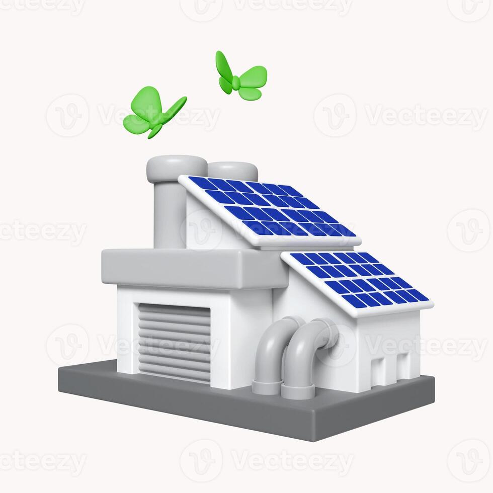 3d Eco friendly factory compound. Eco Green energy, sustainable industry and manufacturing concept. icon isolated on white background. 3d rendering illustration. Clipping path. photo