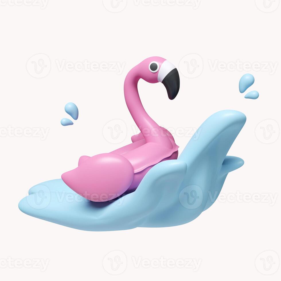 3D Pink Flamingo float and ball summer vacation and holidays concept. icon isolated on white background. 3d rendering illustration. Clipping path. photo