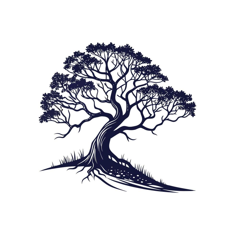 Creative simple Banyan Tree silhouette Style with white background Design template vector