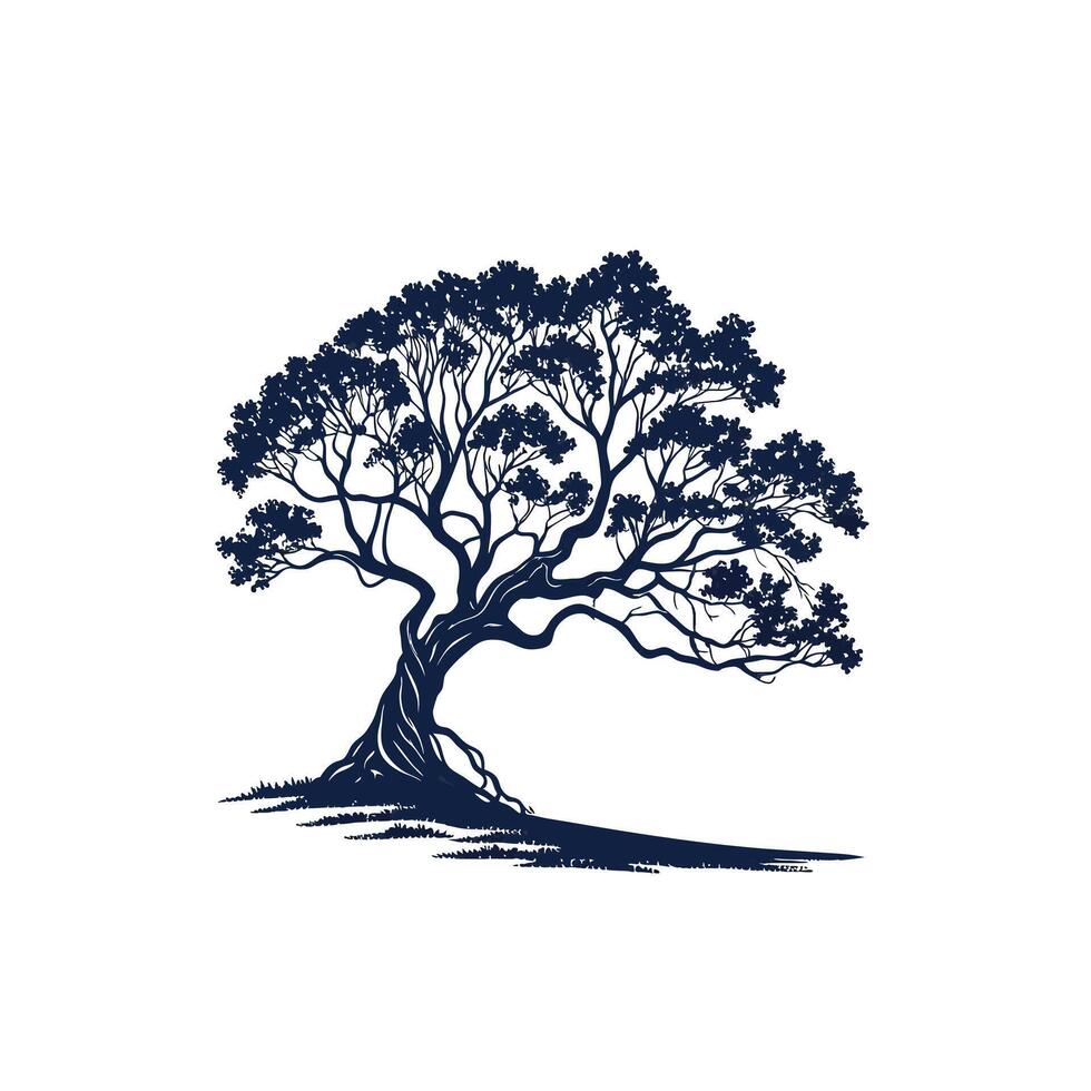 Creative simple Banyan Tree silhouette Style with white background Design vector