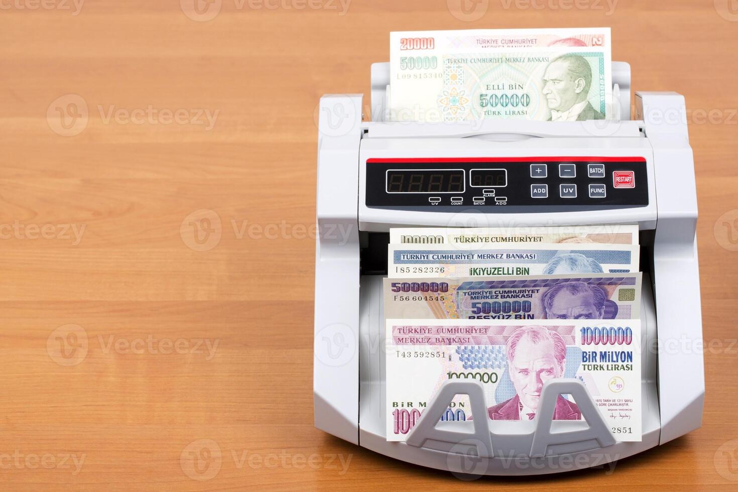 Turkish lira in a counting machine photo