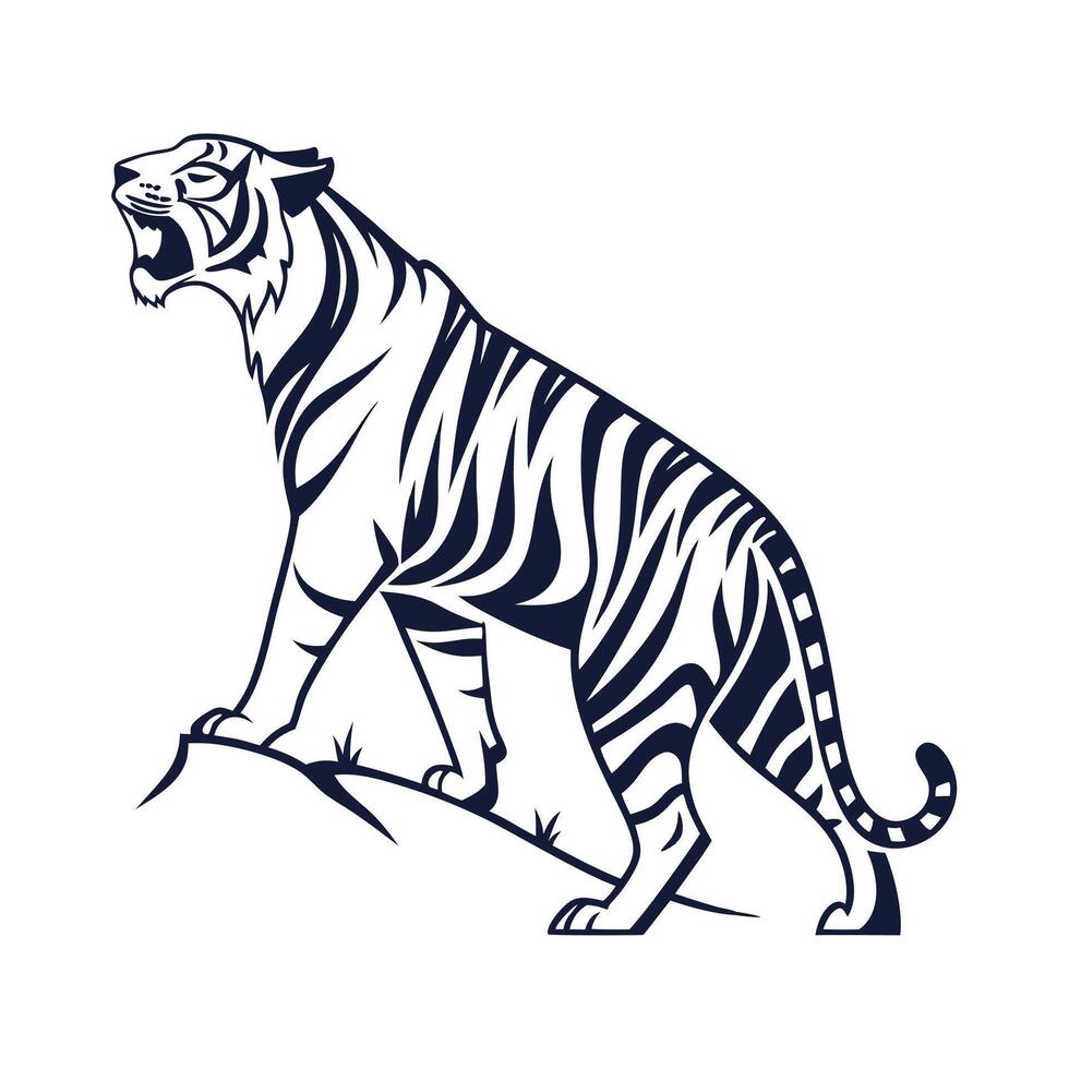 Creative Simple Bengal Tiger Silhouette with white background Design Template vector