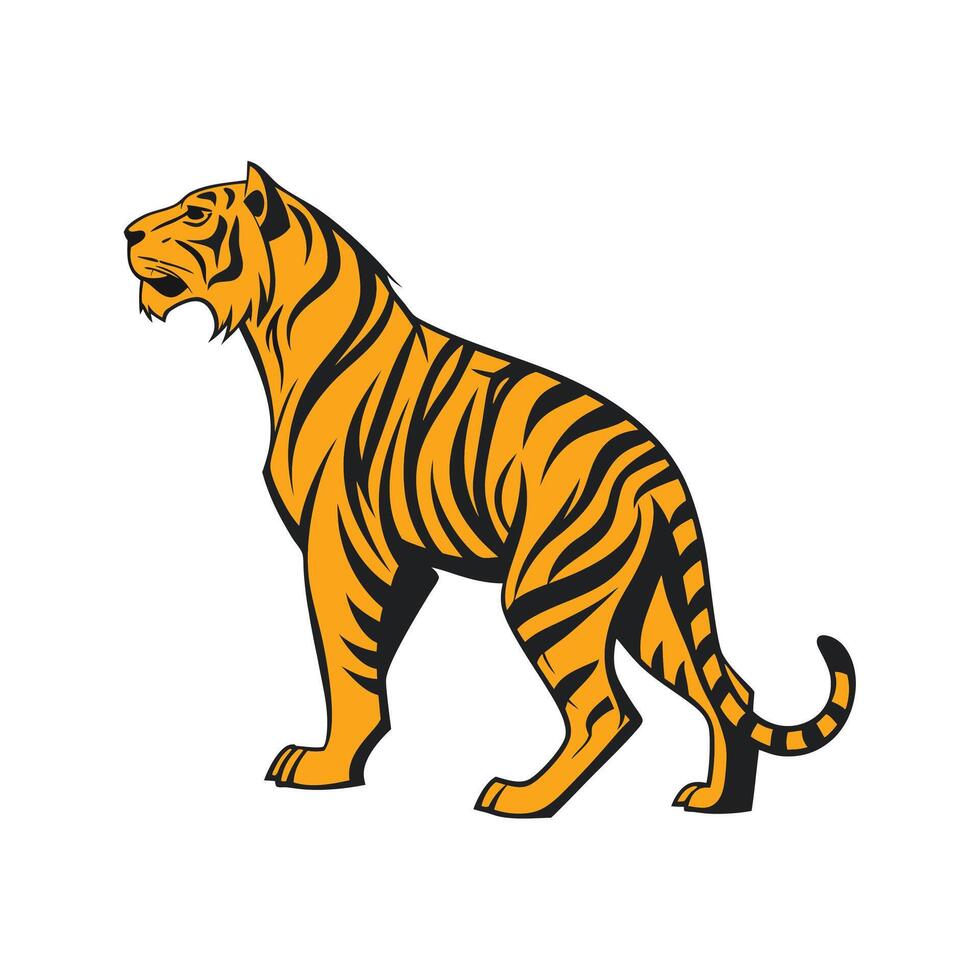 Modern Simple Bengal Tiger silhouette with white background design template vector
