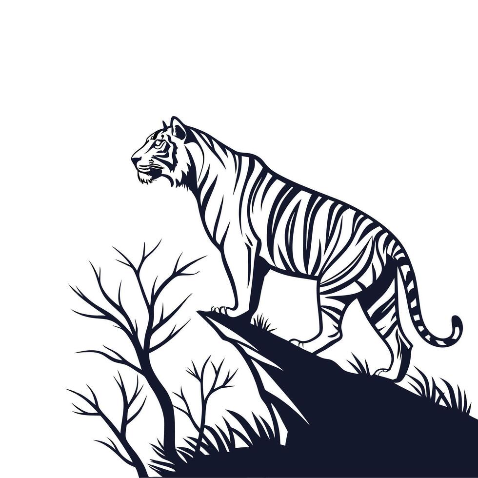 Creative Simple Bengal Tiger Silhouette Style with white background Template vector