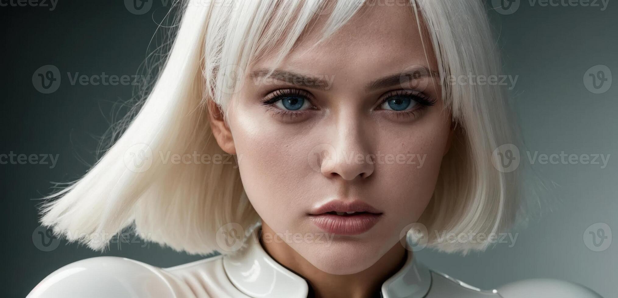 A woman with a white hair and blue eyes photo
