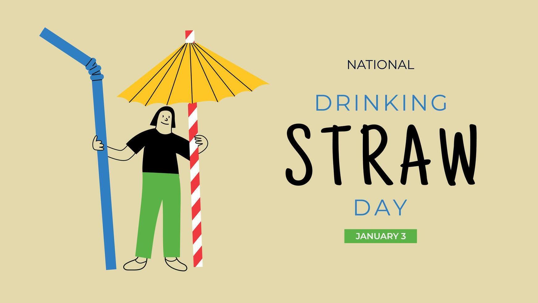 National Drinking Straw Day. January 3. Cute little man holding straws. Template for background, banner, card, poster with text inscription vector