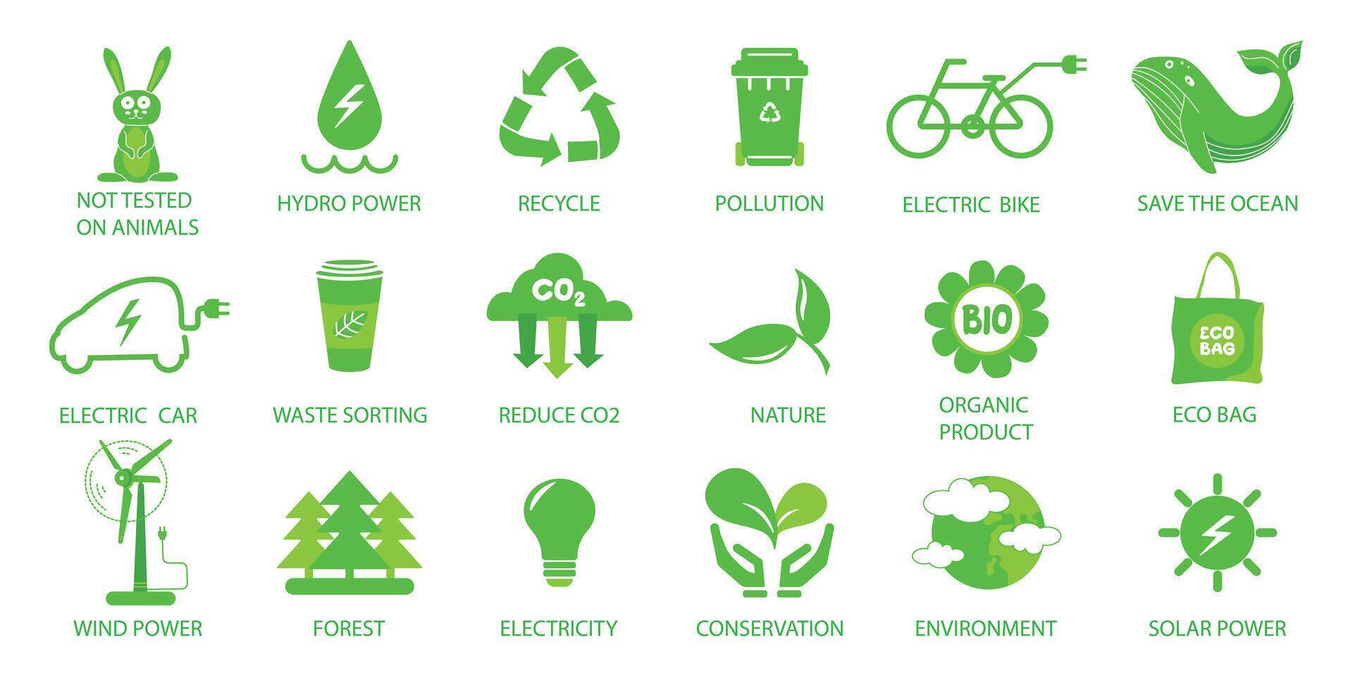 Ecology icon set. Solid icons collection. vector