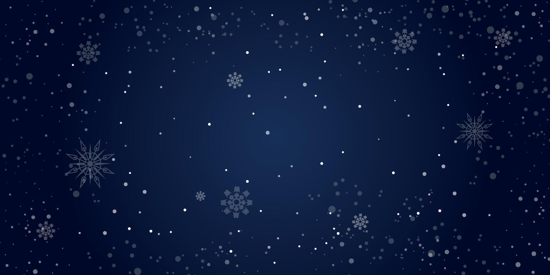 Magical heavy snow flakes backdrop on dark blue background. Beautiful nature fantasy snowfall. Snowfall sky white teal blue wallpaper. Rime snowflakes february vector
