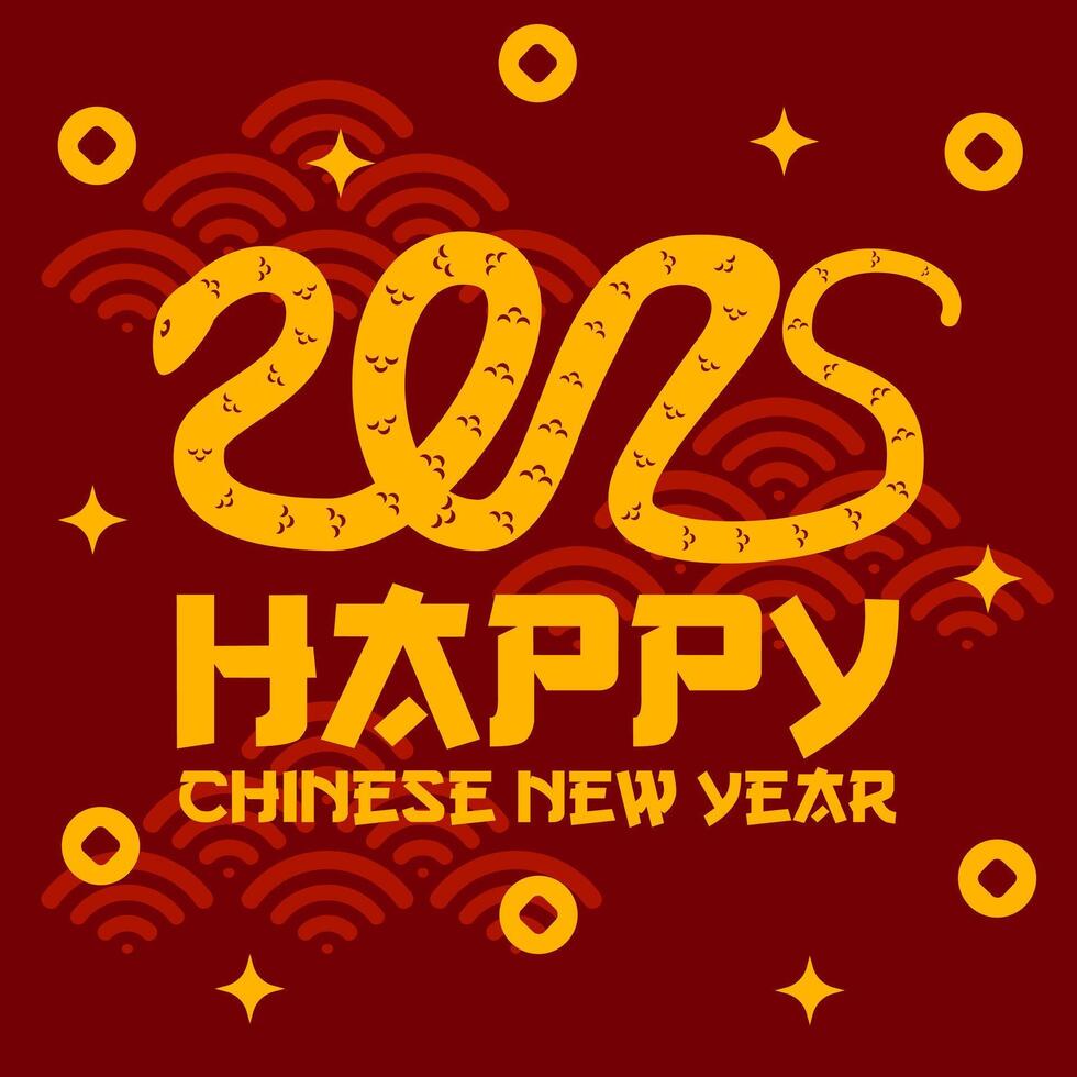 A gold snake forms 2025 wishing happy Chinese New Year. vector