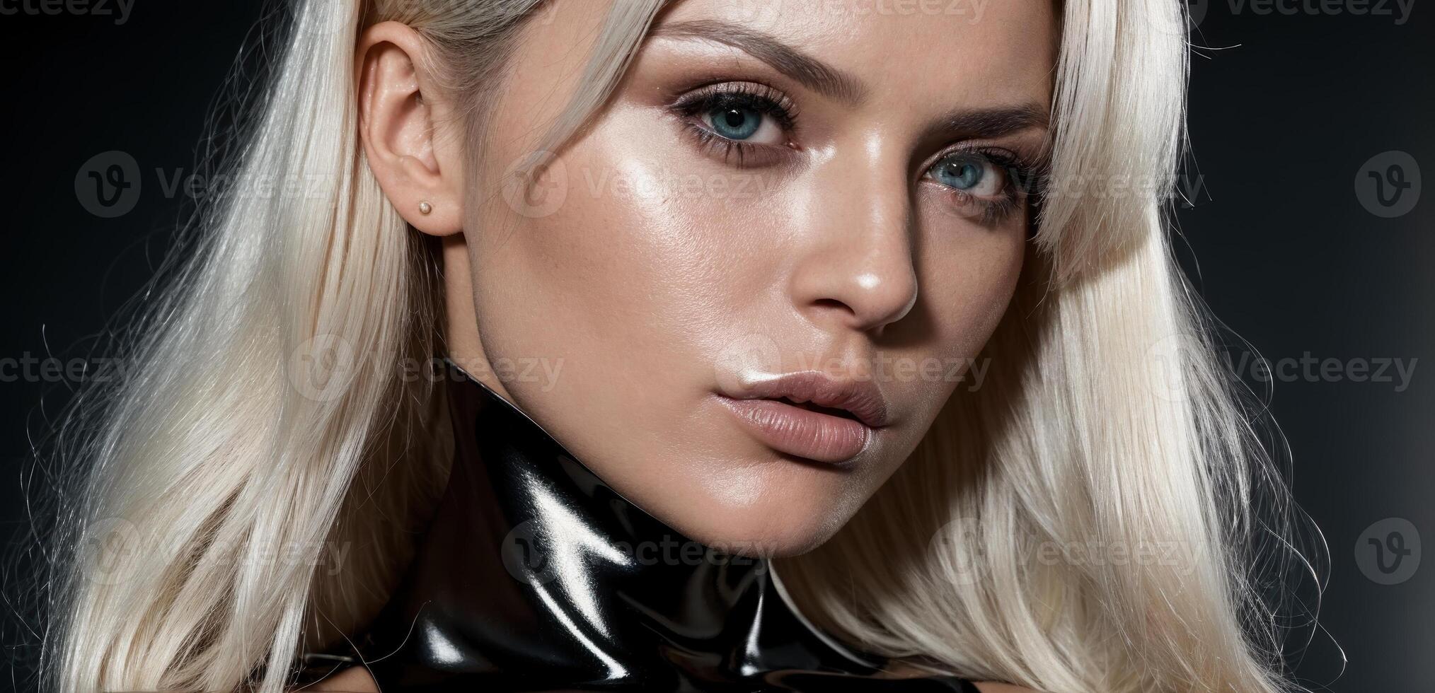A beautiful blonde woman in latex photo