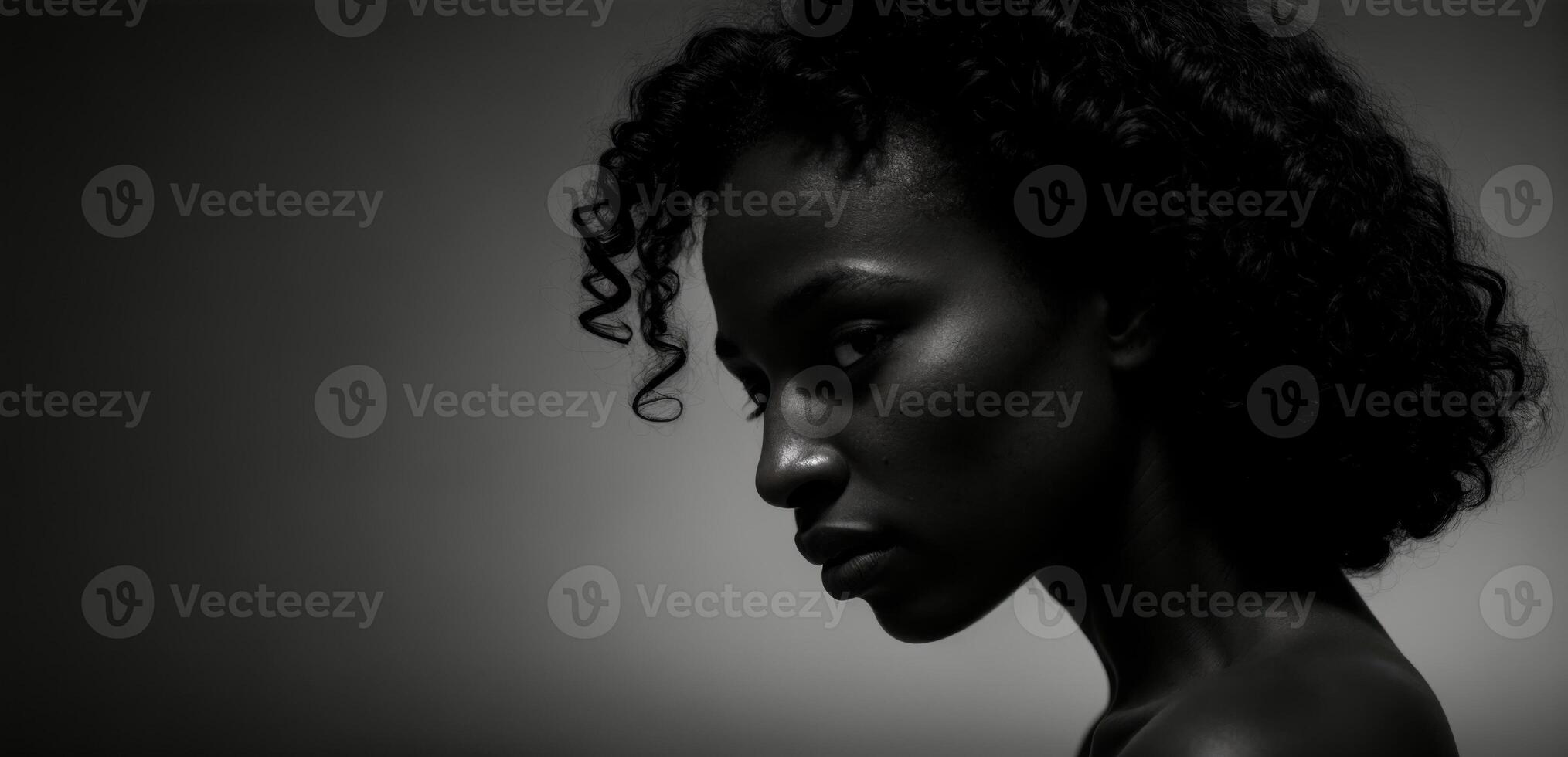 Black and white portrait of a beautiful young woman photo