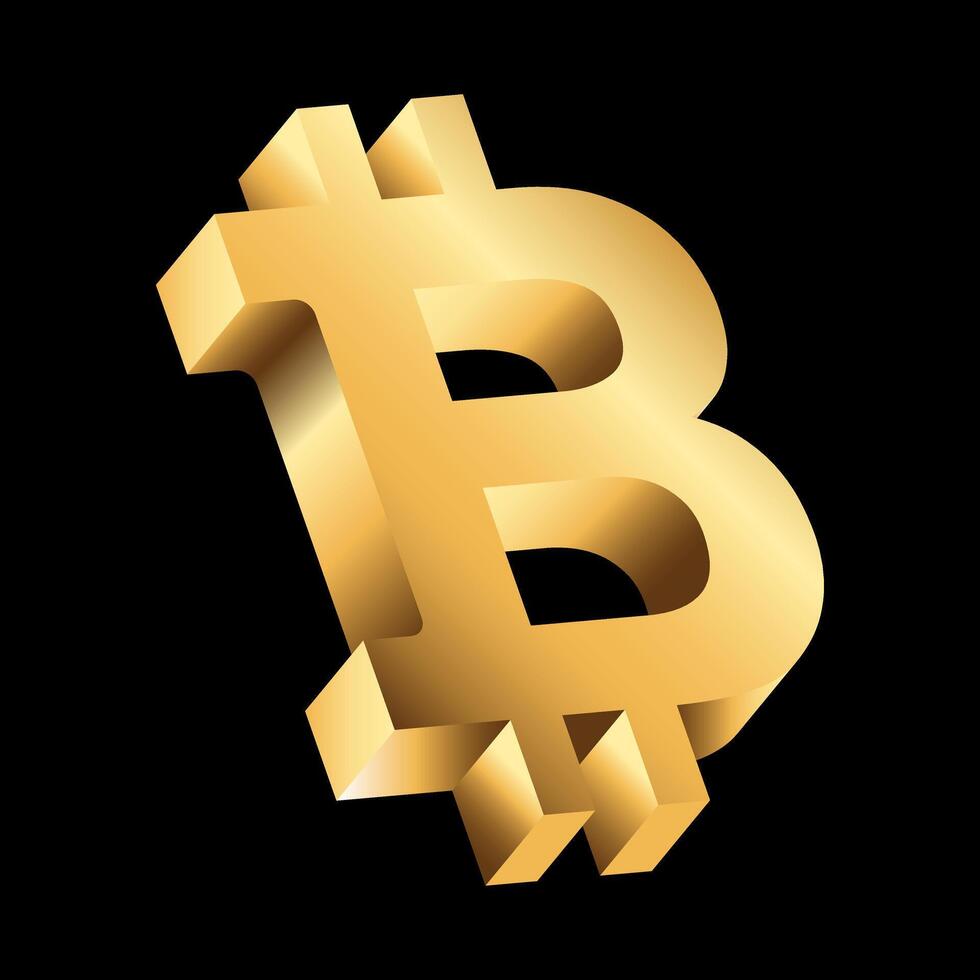 3D realistic gold BITCOIN logo isolated on black background vector