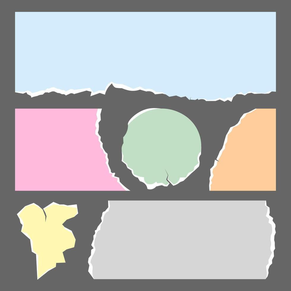 Collection of realistic pastel color torn paper sheets vector
